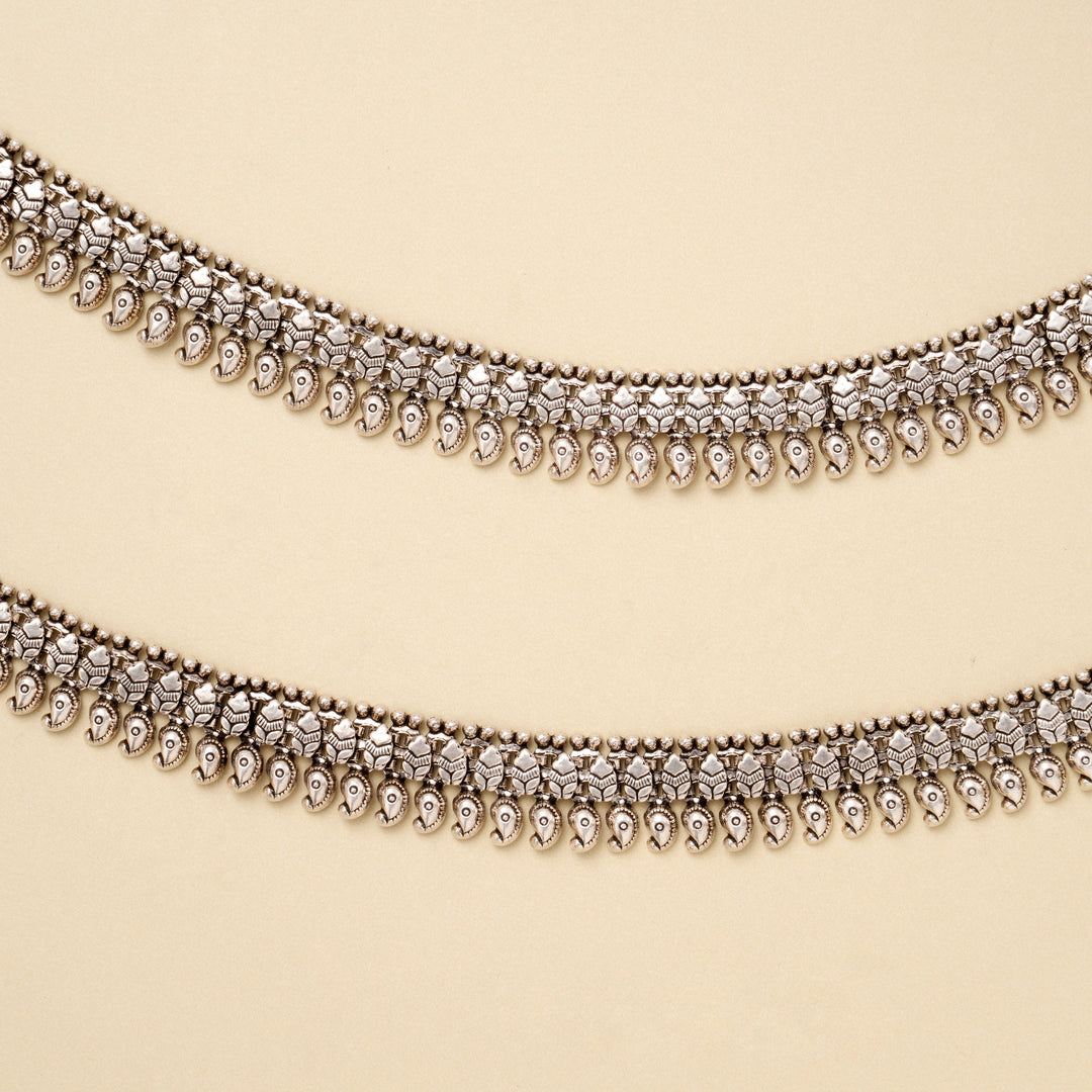 Classic Temple Heavy Silver Antique Anklet