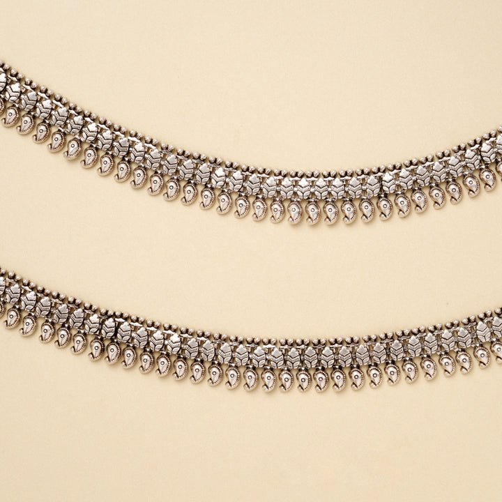 Classic Temple Heavy Silver Antique Anklet