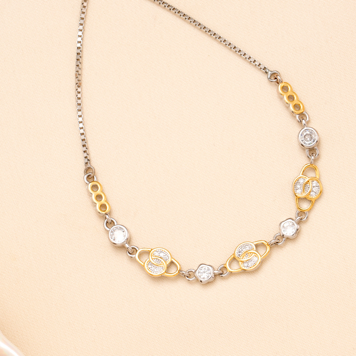Two Tone Interlocked Circle Silver Bracelet