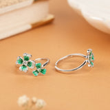 Beautiful Dual Green Floral Silver Toe Ring