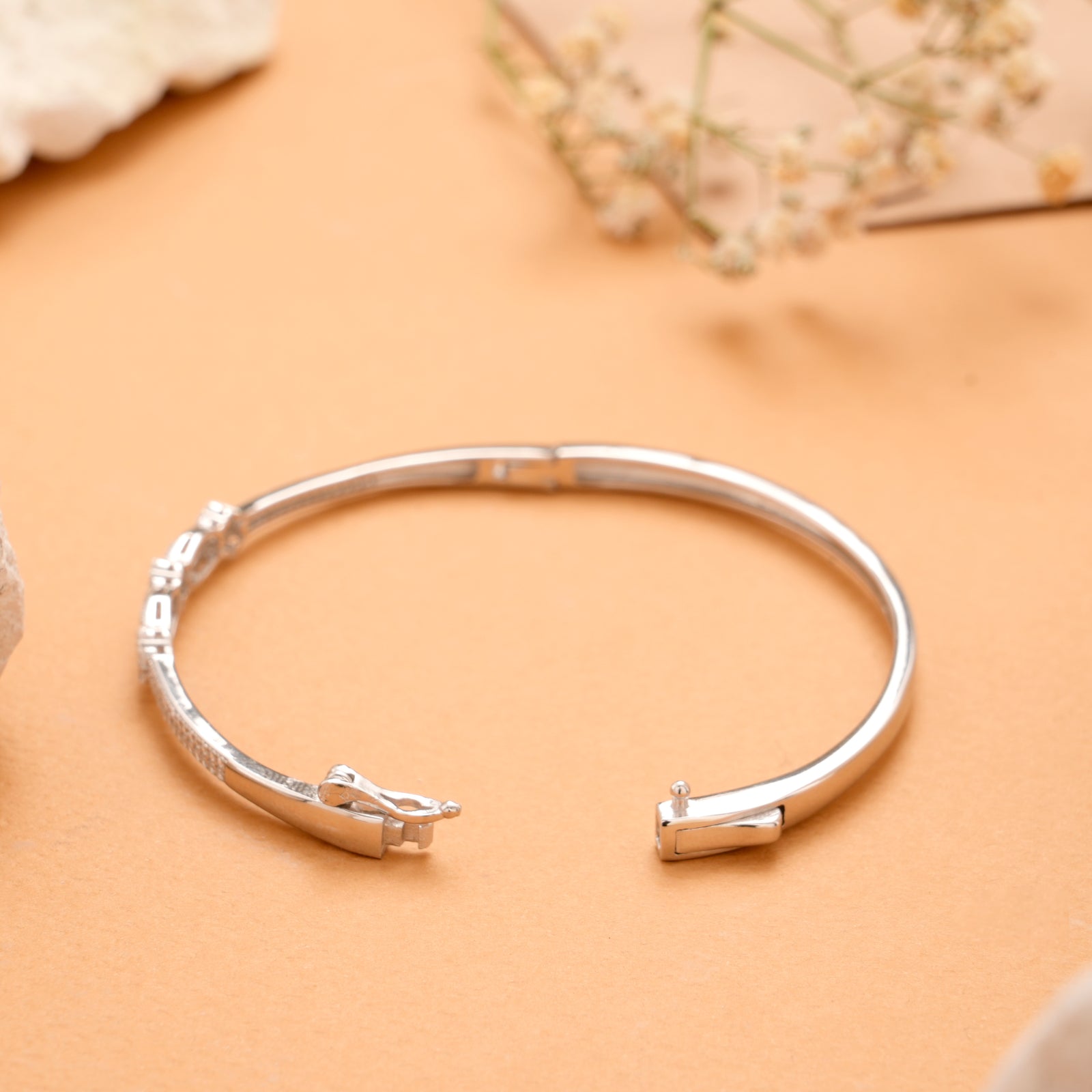 Crystal Linear Flower Silver Kada