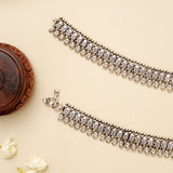 Classic Temple Heavy Silver Antique Anklet