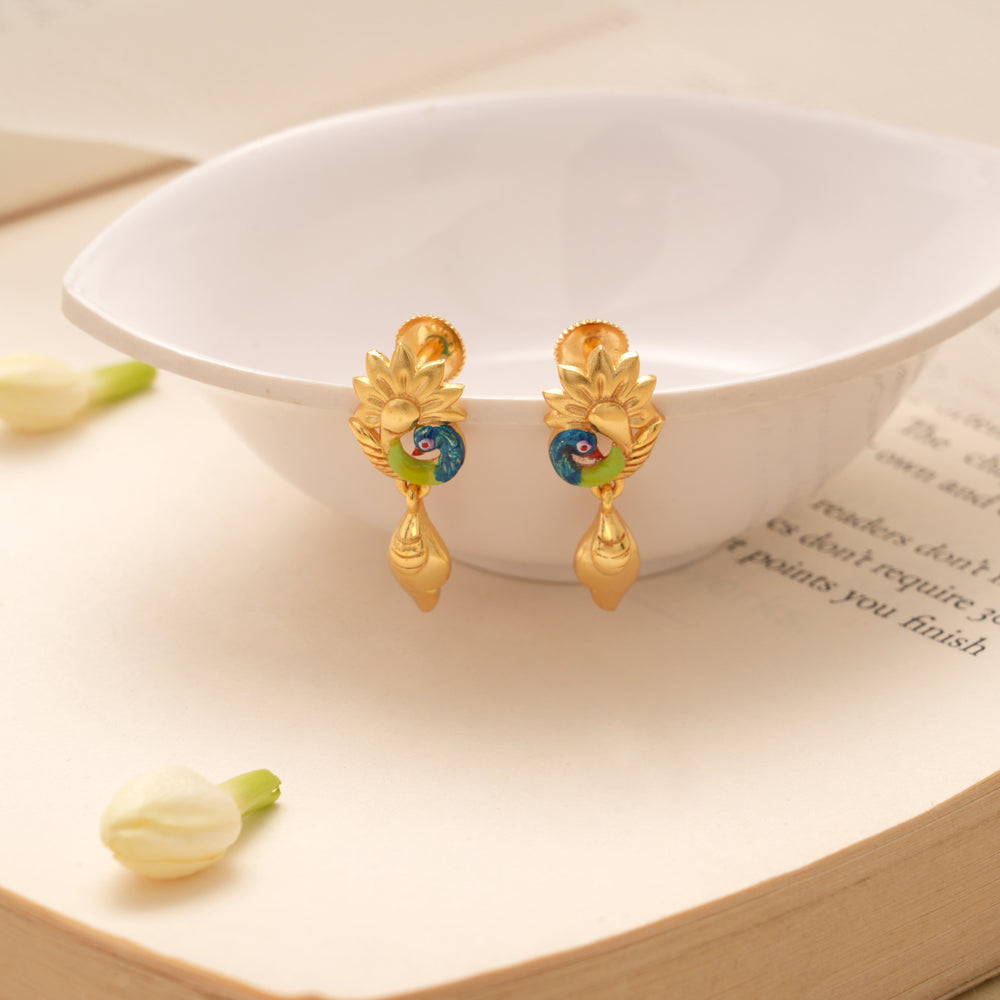 Peacock Enamel Design Golden Earring
