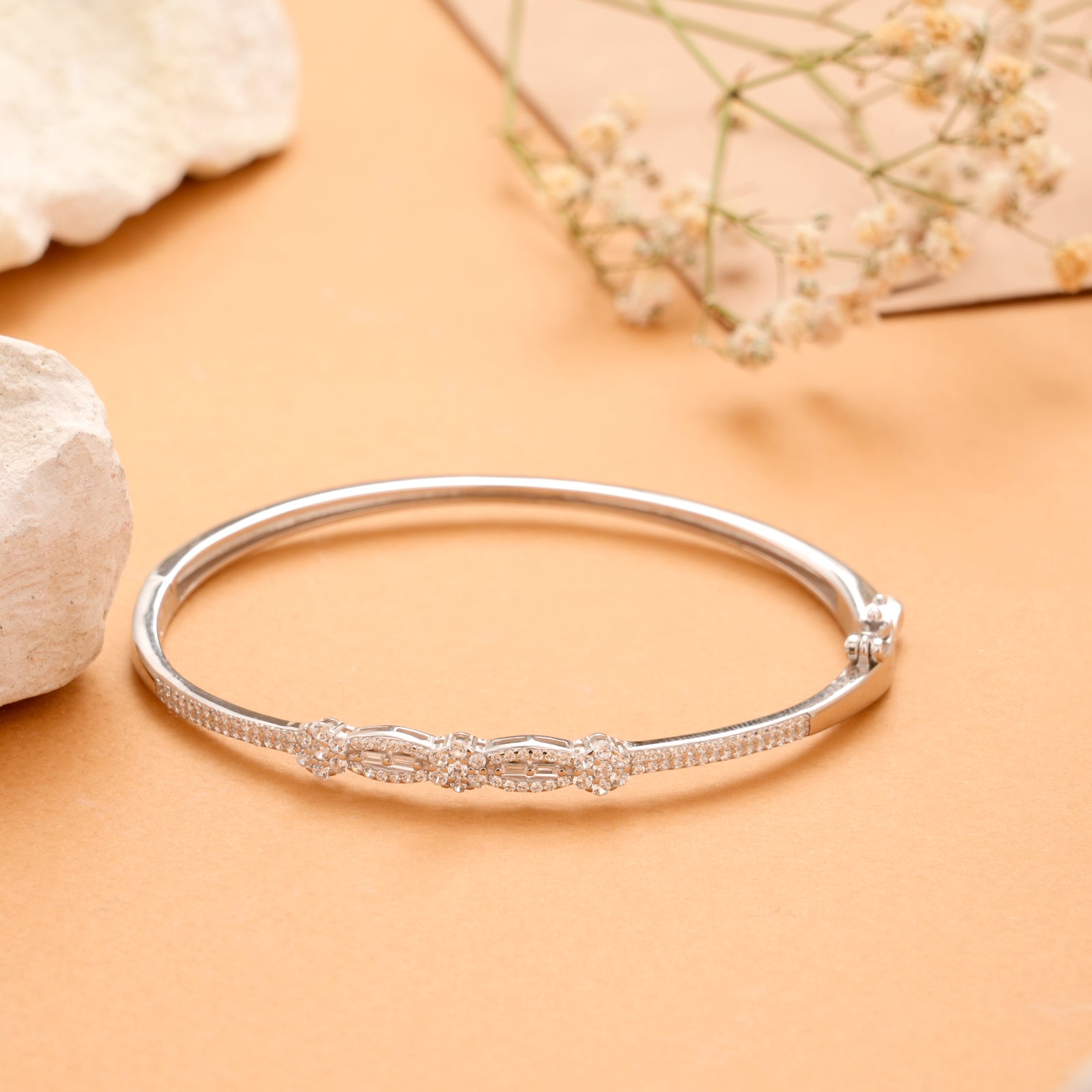 Crystal Linear Flower Silver Kada