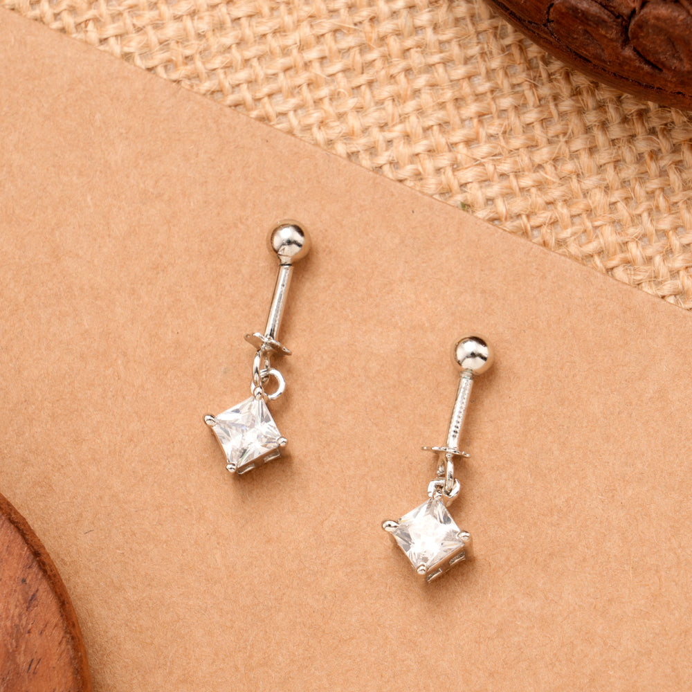 Square Cut White Stone Silver Koppu