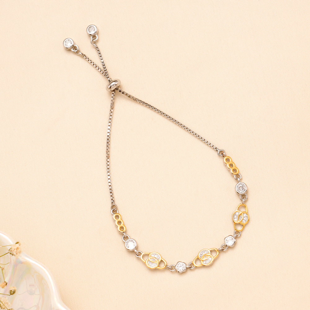 Two Tone Interlocked Circle Silver Bracelet