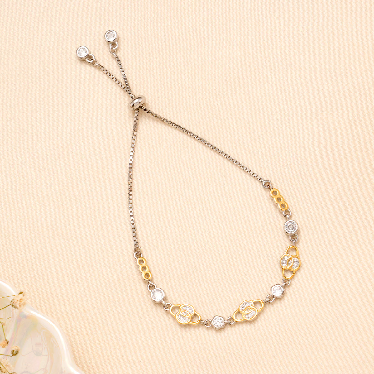 Two Tone Interlocked Circle Silver Bracelet