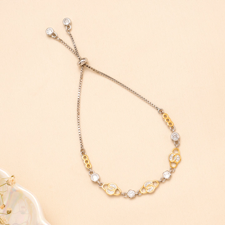 Two Tone Interlocked Circle Silver Bracelet