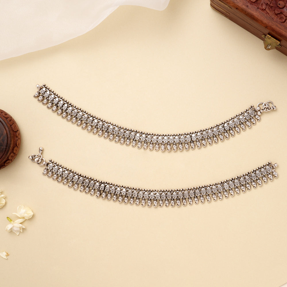 Classic Temple Heavy Silver Antique Anklet