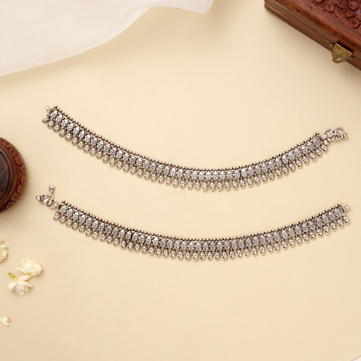 Classic Temple Heavy Silver Antique Anklet