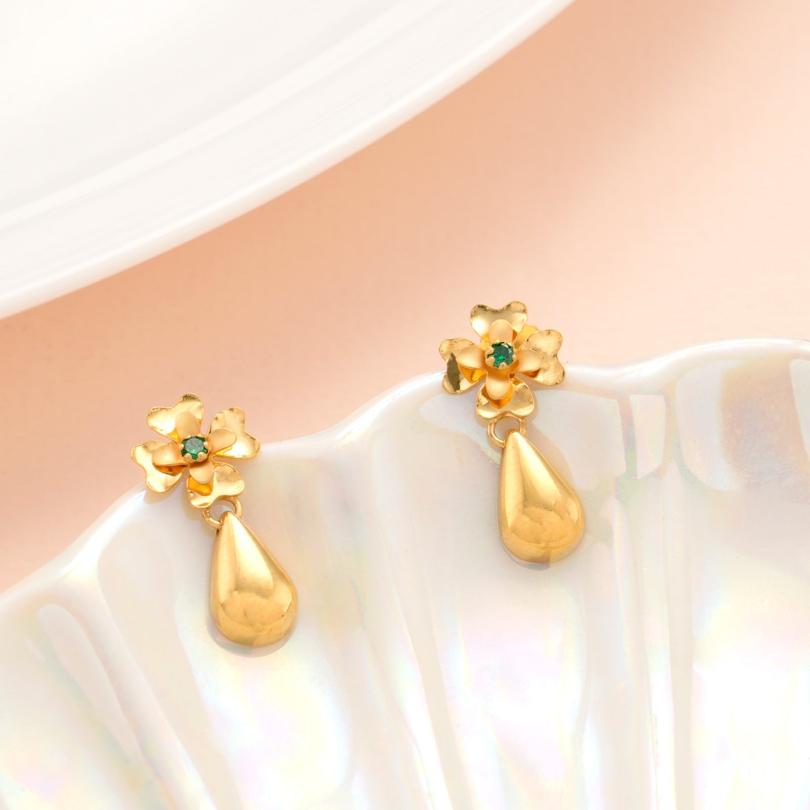 Emerald Bloom Teardrop Gold Earrings