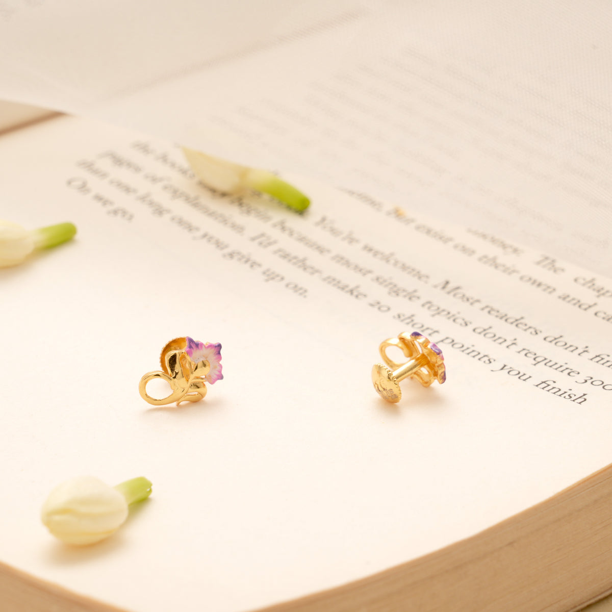 Minimalist Floral Swirl Design Golden Earring
