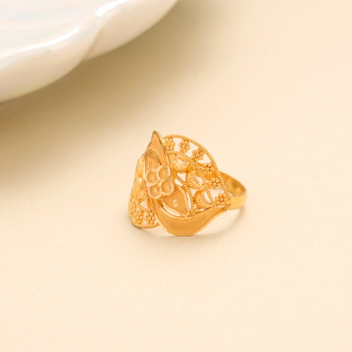 Long Leaf Floral Gold Ring