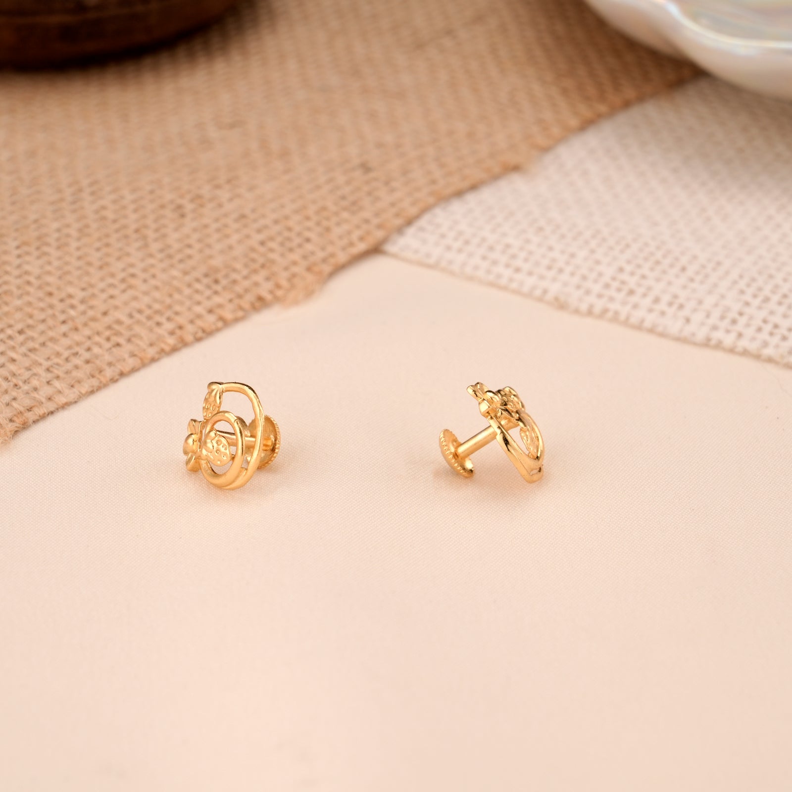 Flower Design Strawberry Shape Golden Stud