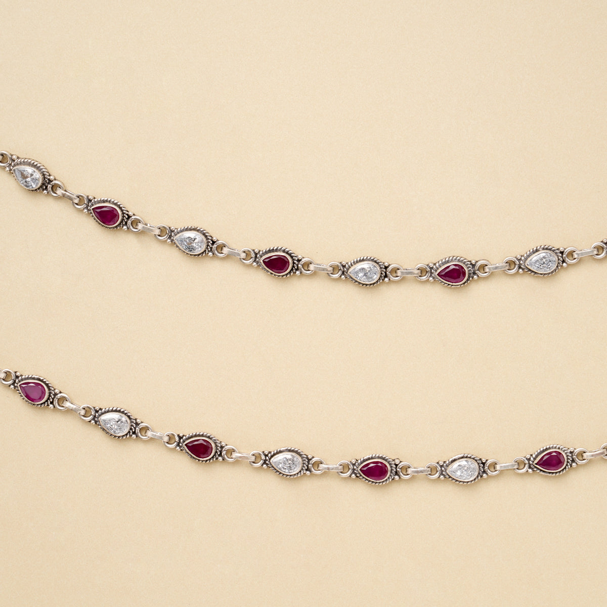 Silver Elegant Dual Stone Link Anklet