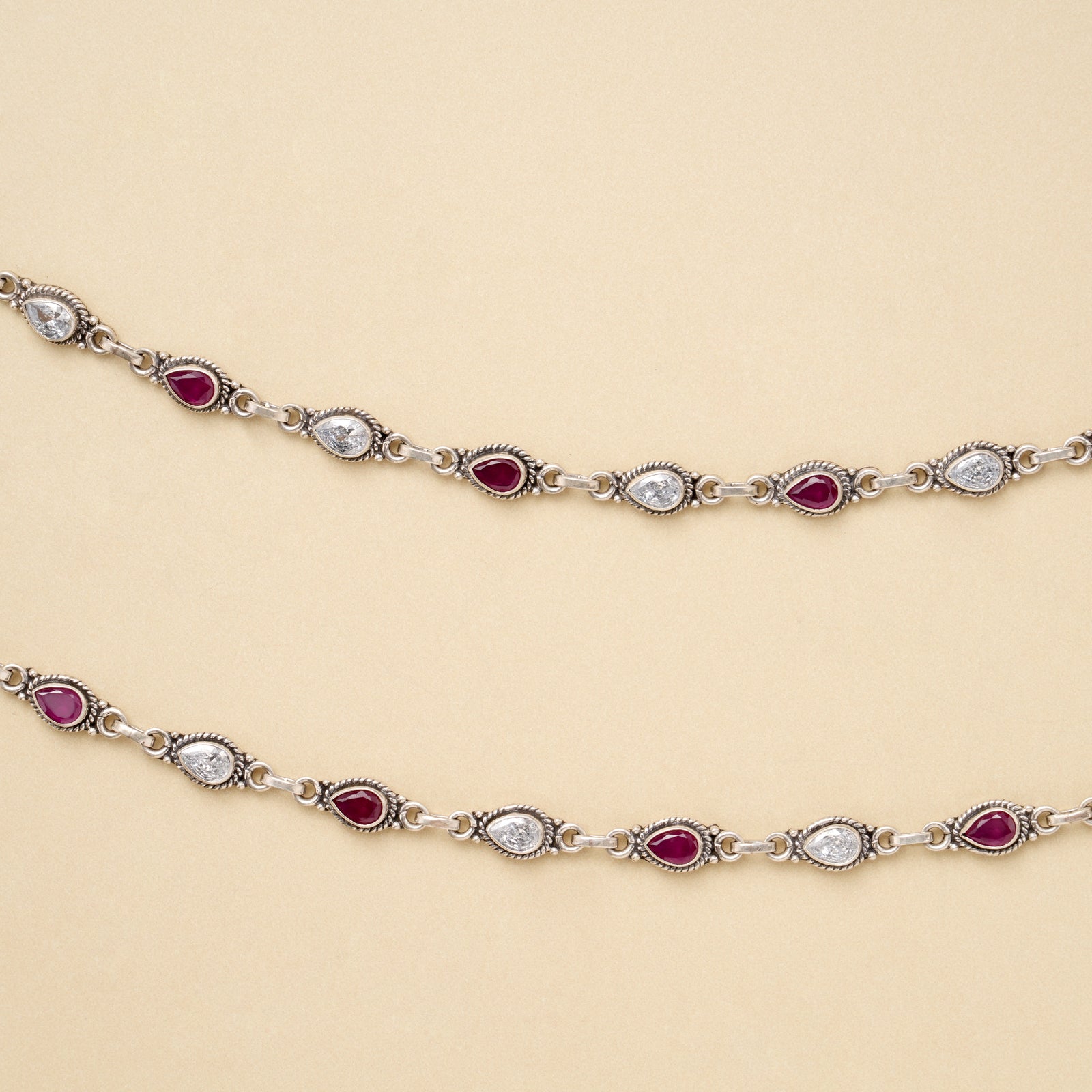 Silver Elegant Dual Stone Link Anklet