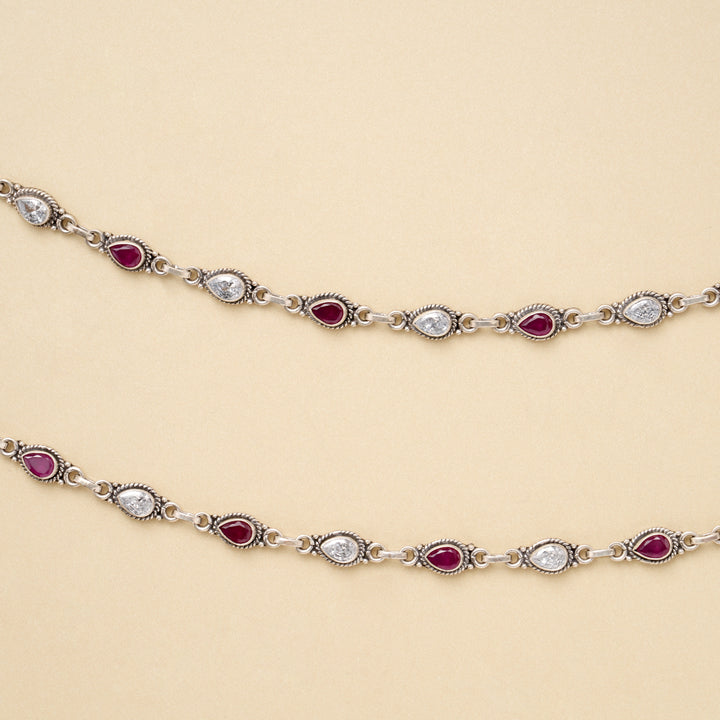 Silver Elegant Dual Stone Link Anklet