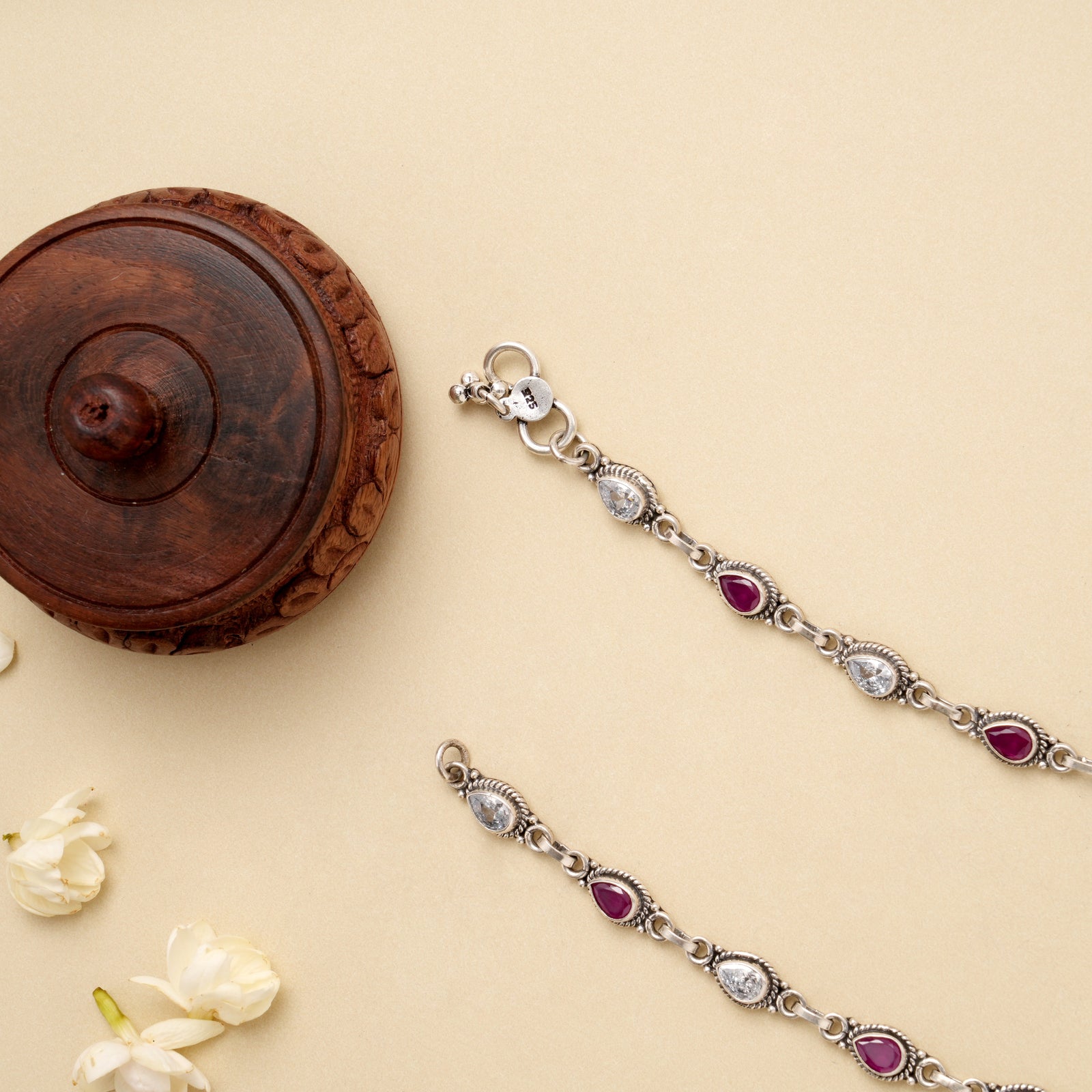 Silver Elegant Dual Stone Link Anklet