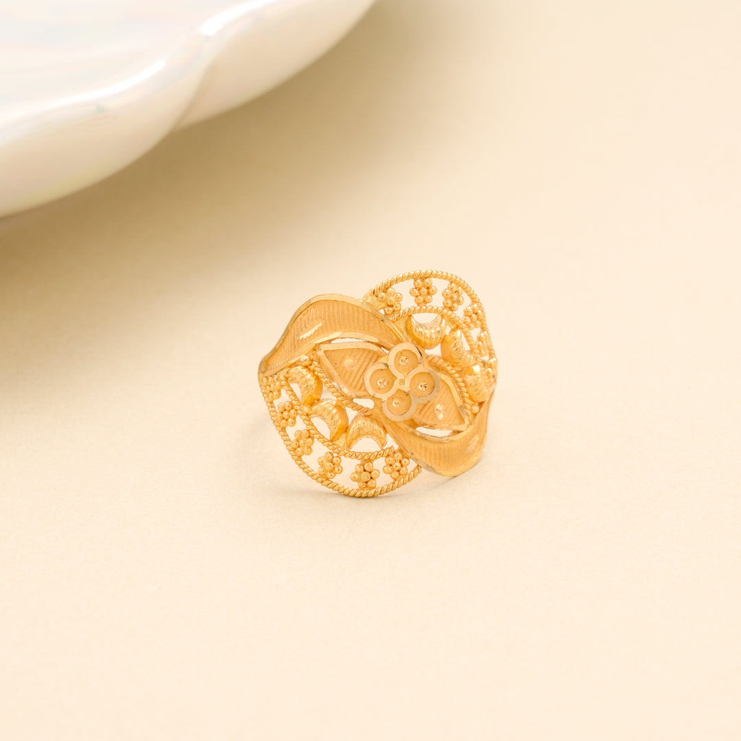 Long Leaf Floral Gold Ring