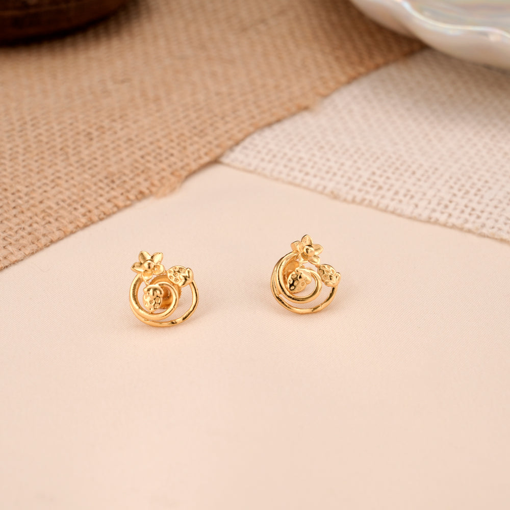 Flower Design Strawberry Shape Golden Stud