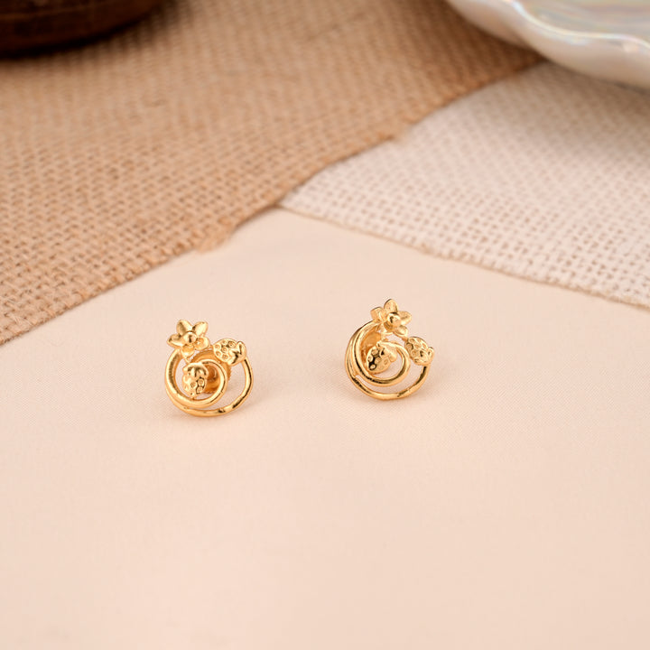 Flower Design Strawberry Shape Golden Stud