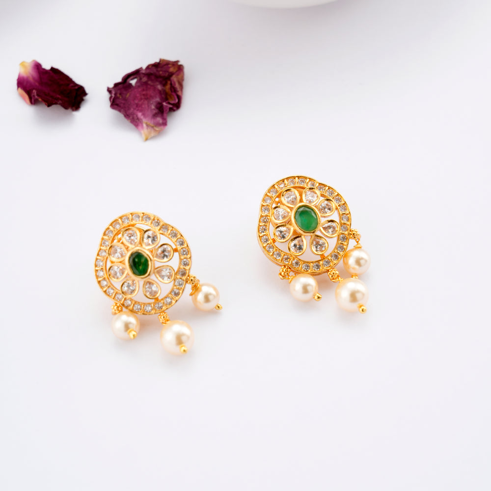 Emerald with Pearl Drops Earring