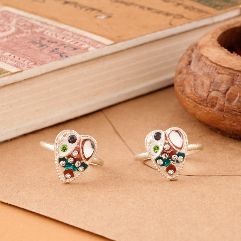 Crystal Heart Shape Fancy Silver Toe Ring