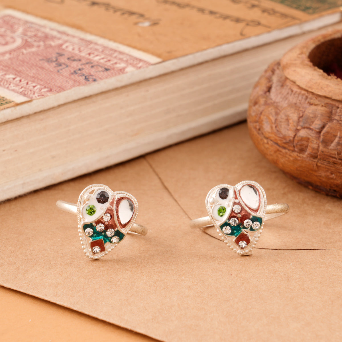 Crystal Heart Shape Fancy Silver Toe Ring
