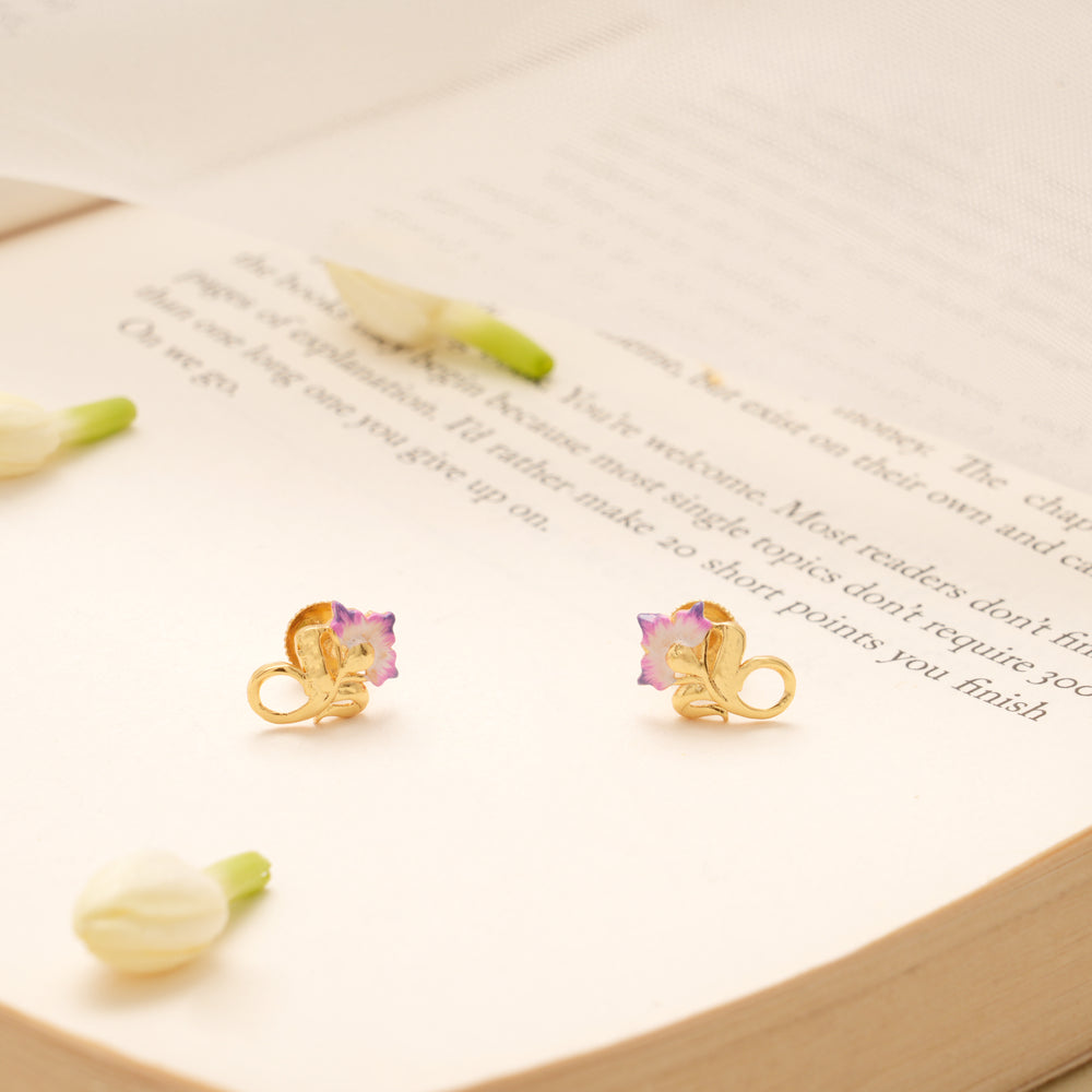Minimalist Floral Swirl Design Golden Earring