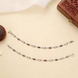 Silver Elegant Dual Stone Link Anklet