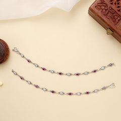 Silver Elegant Dual Stone Link Anklet