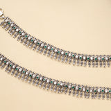 Emerald Beaded Tribal Silver Anklet
