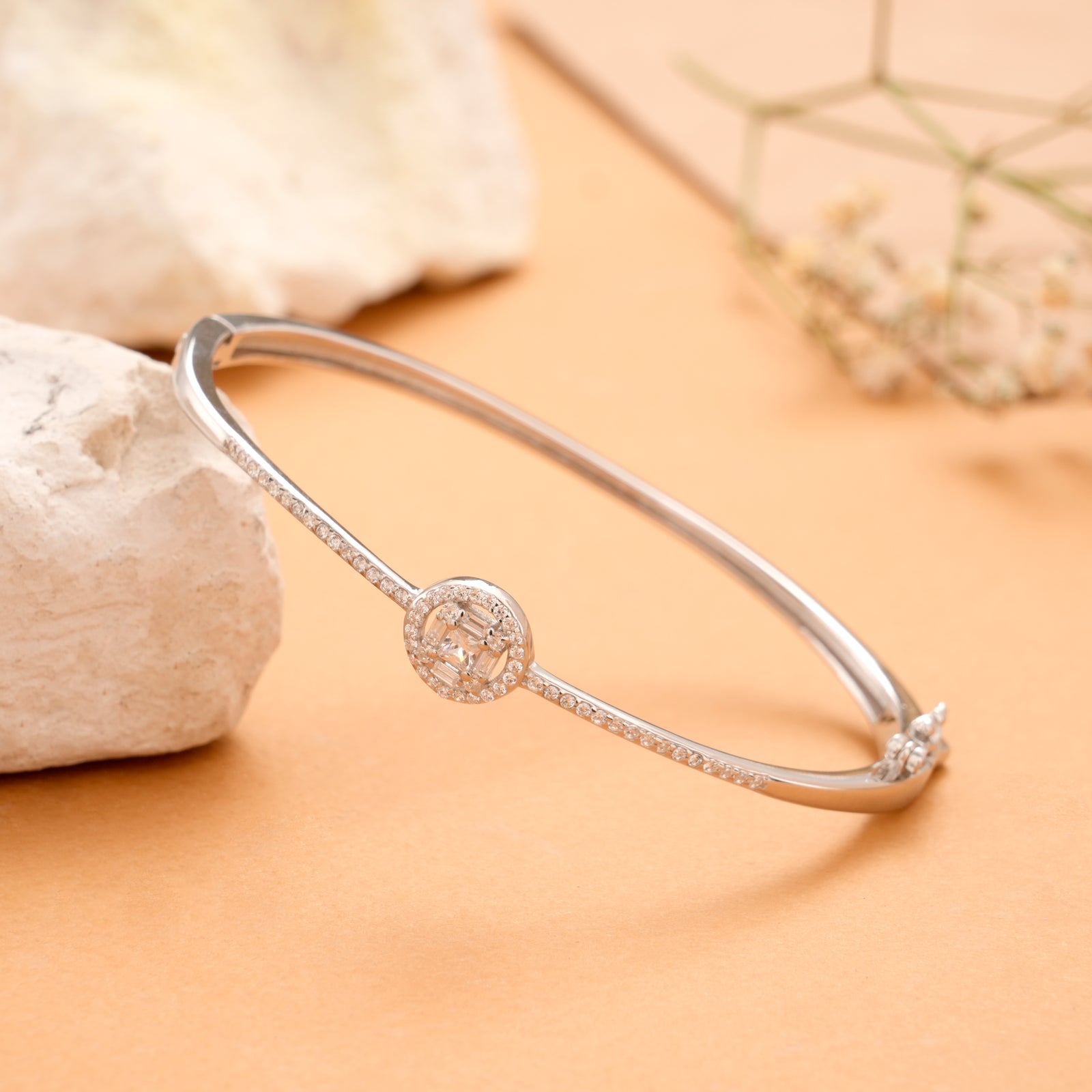 Crystal Circle White Stone Silver Kada