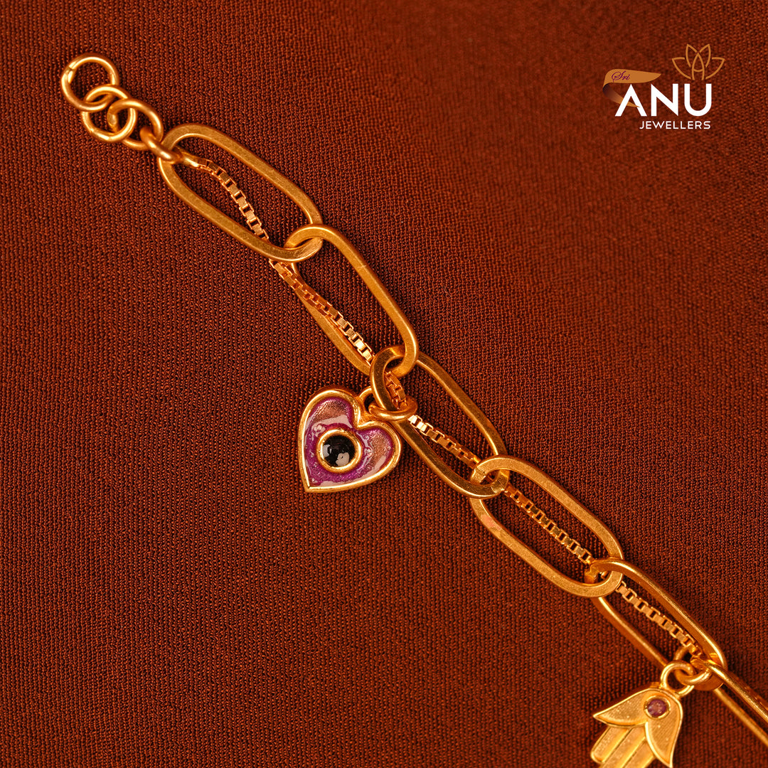 Gold Customized Charm Bracelet with Heart, Moon and Pink Enamel Charms