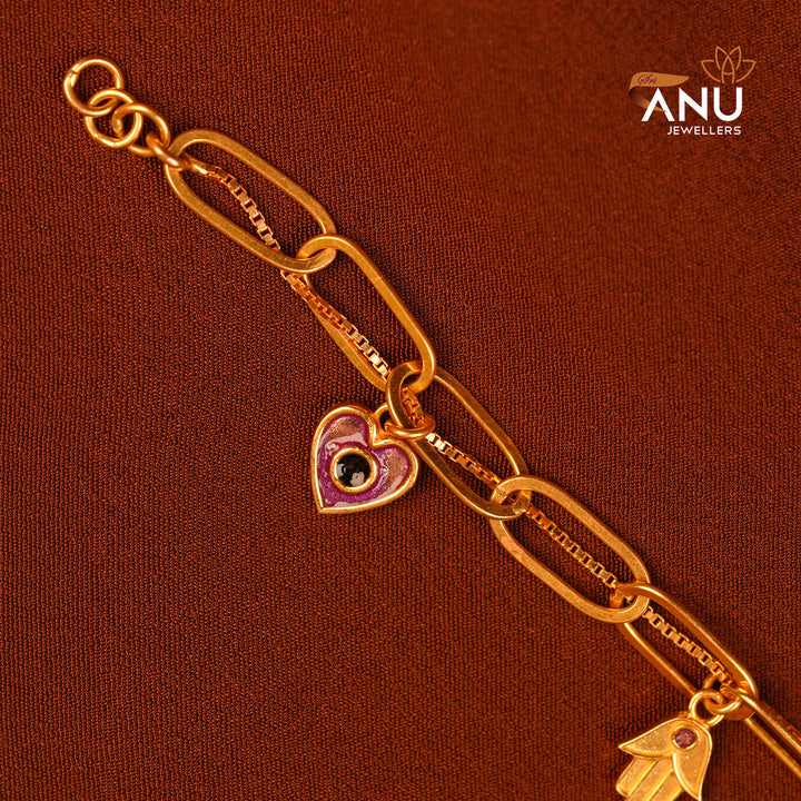 Gold Customized Charm Bracelet with Heart, Moon and Pink Enamel Charms