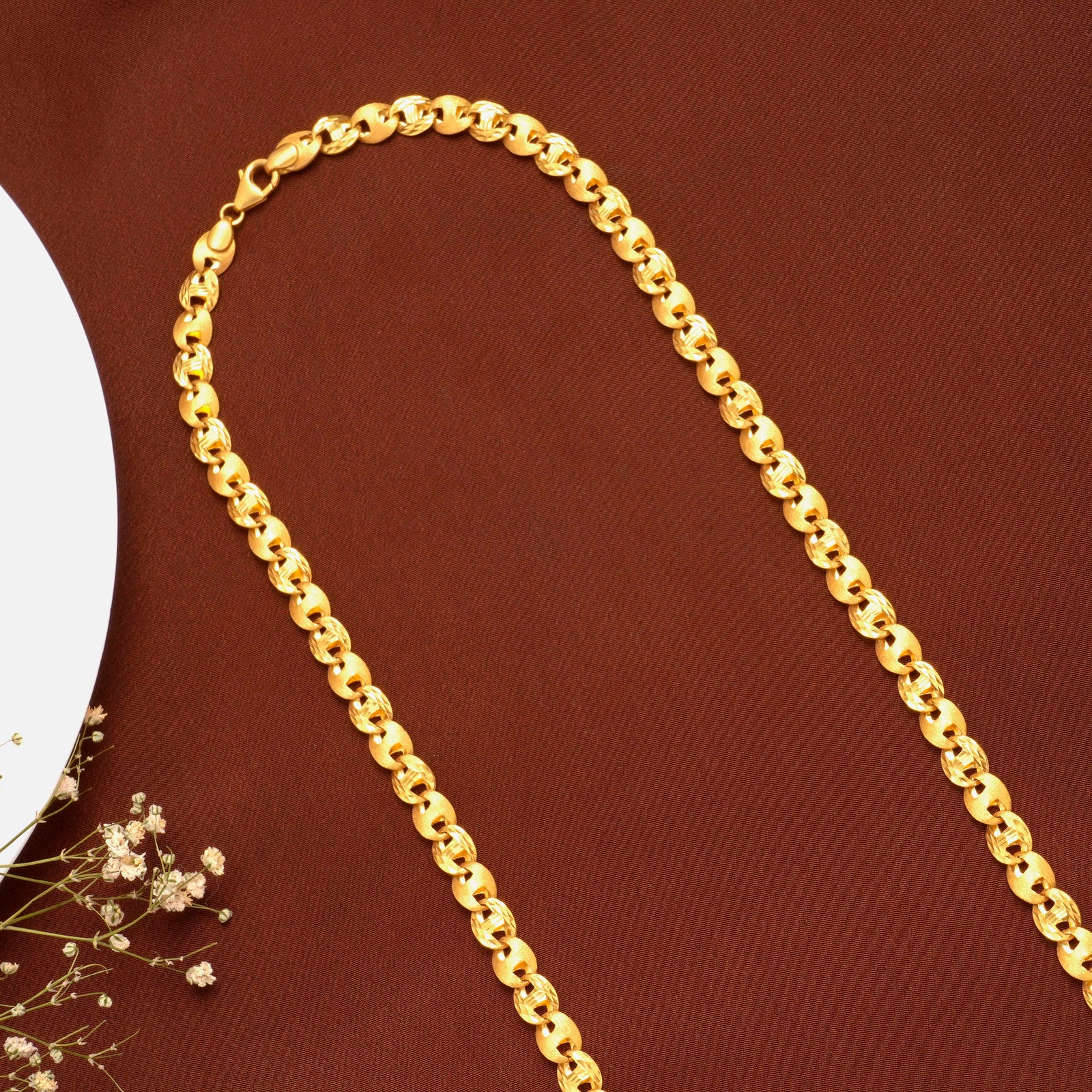 Modern Oval Solid Pattern Gold Chain