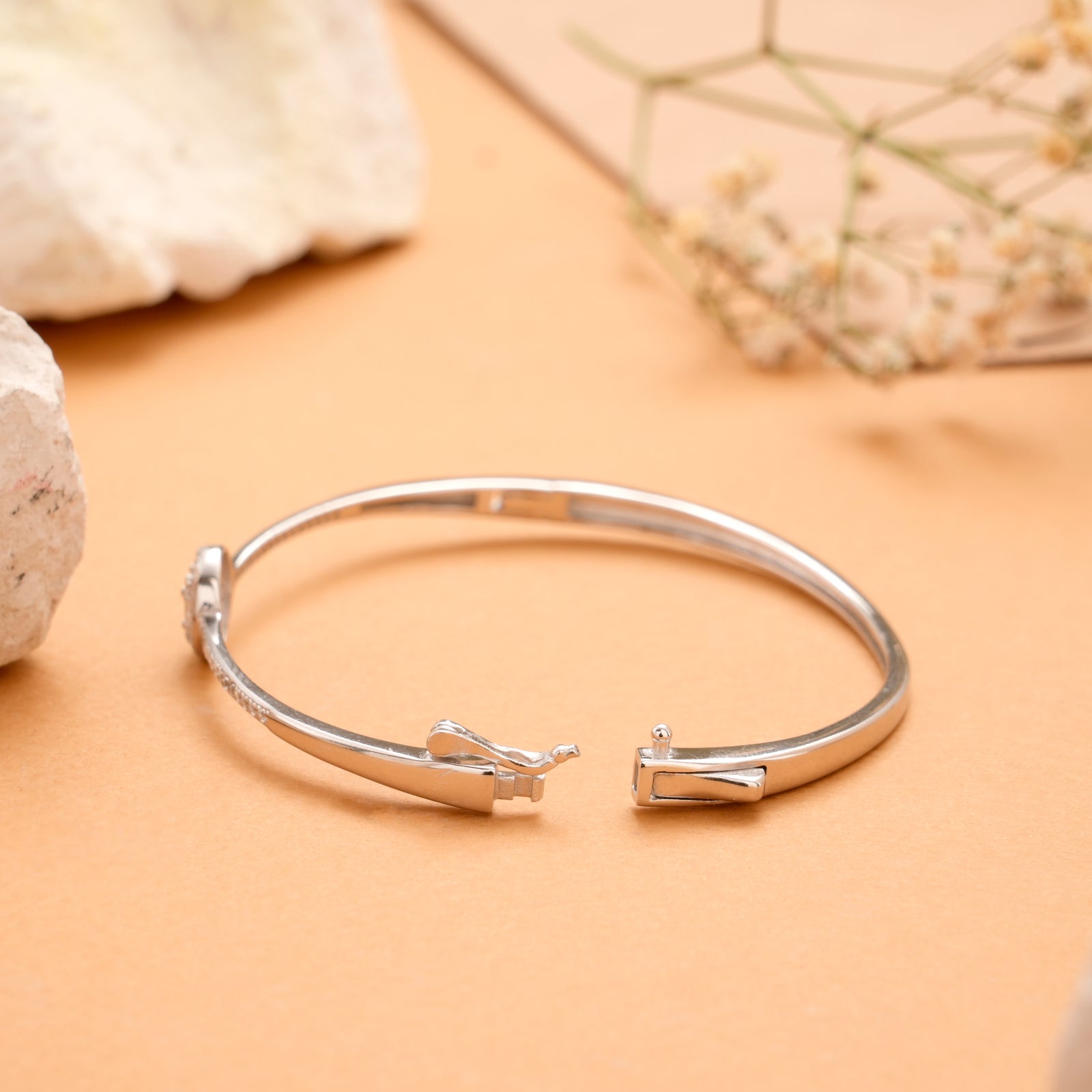 Crystal Circle White Stone Silver Kada