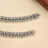 Emerald Beaded Tribal Silver Anklet