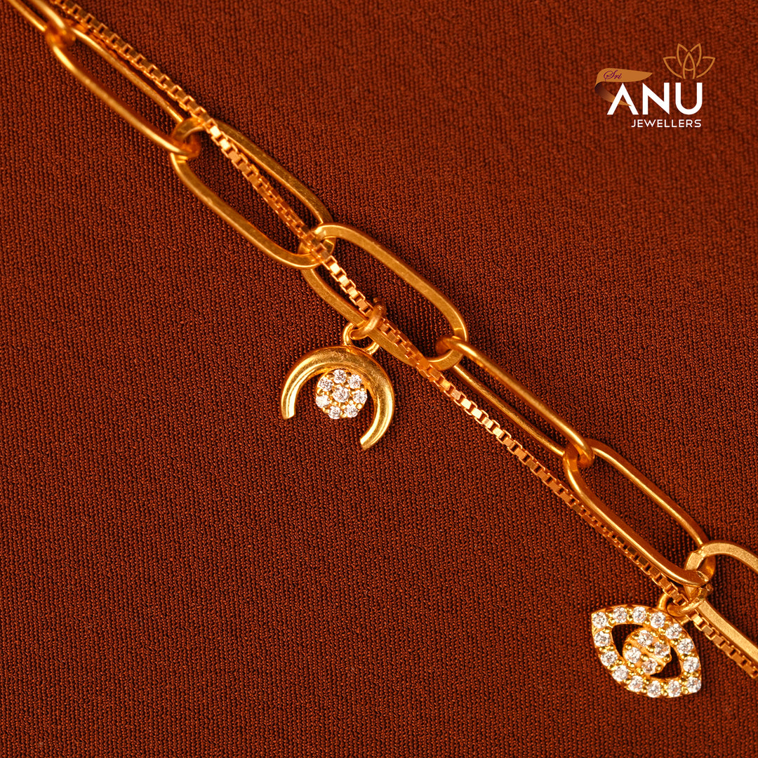 Gold Customized Charm Bracelet with Heart, Moon and Pink Enamel Charms
