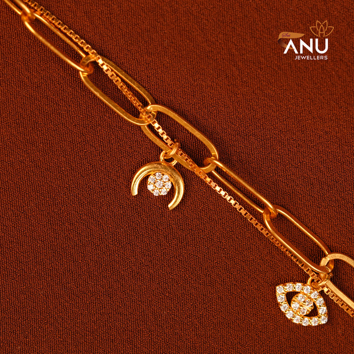 Gold Customized Charm Bracelet with Heart, Moon and Pink Enamel Charms