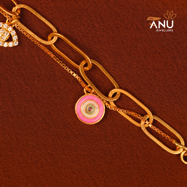 Gold Customized Charm Bracelet with Heart, Moon and Pink Enamel Charms
