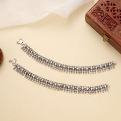 Emerald Beaded Tribal Silver Anklet