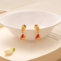 Charming Red Enamel Flower Golden Earring
