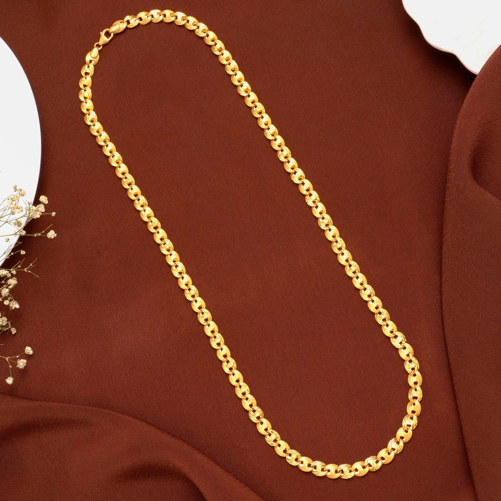 Modern Oval Solid Pattern Gold Chain