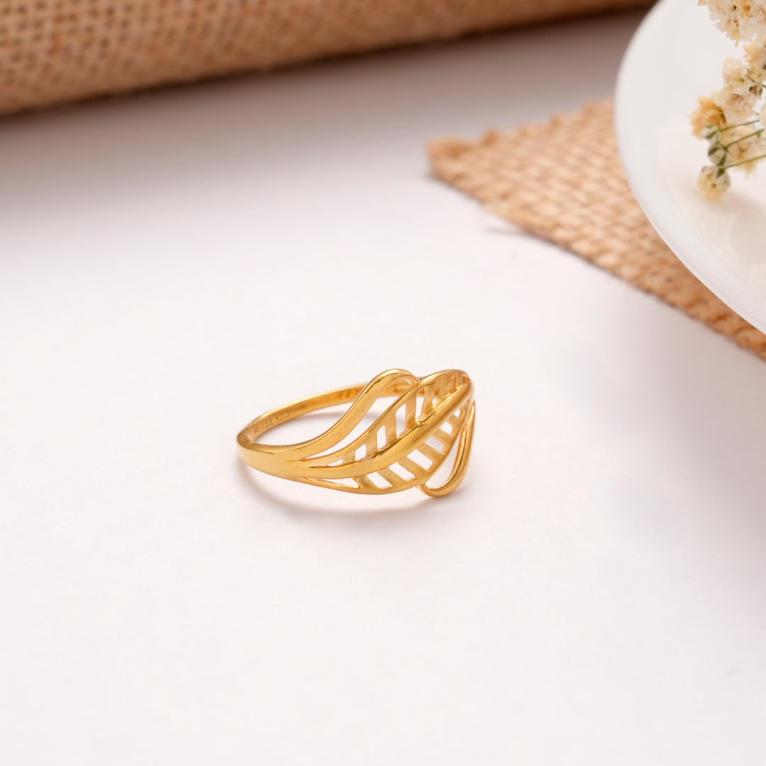 Golden Feather Leaf Casting Ring
