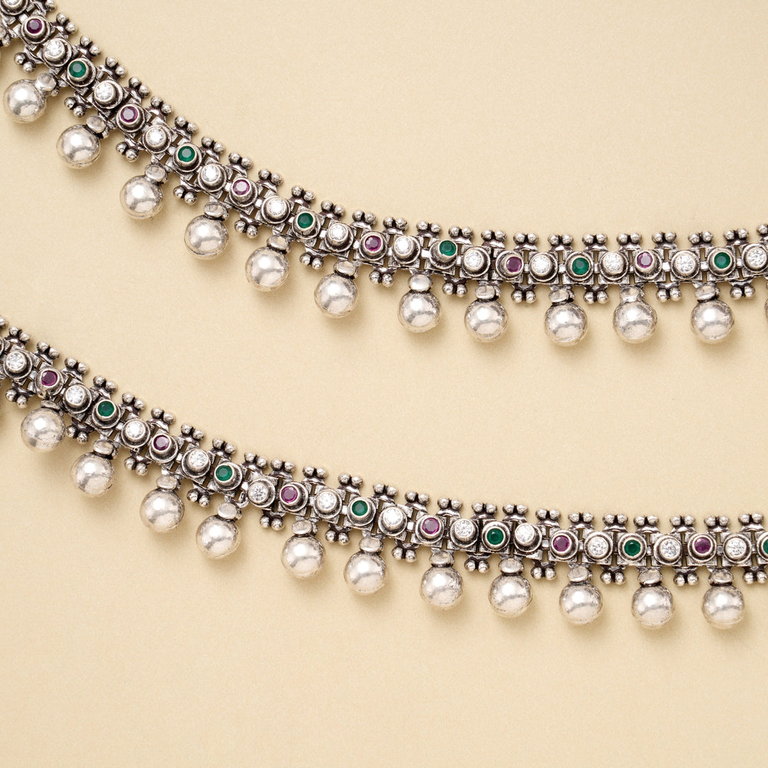 Silver Ruby Teardrop Link Antique Anklet