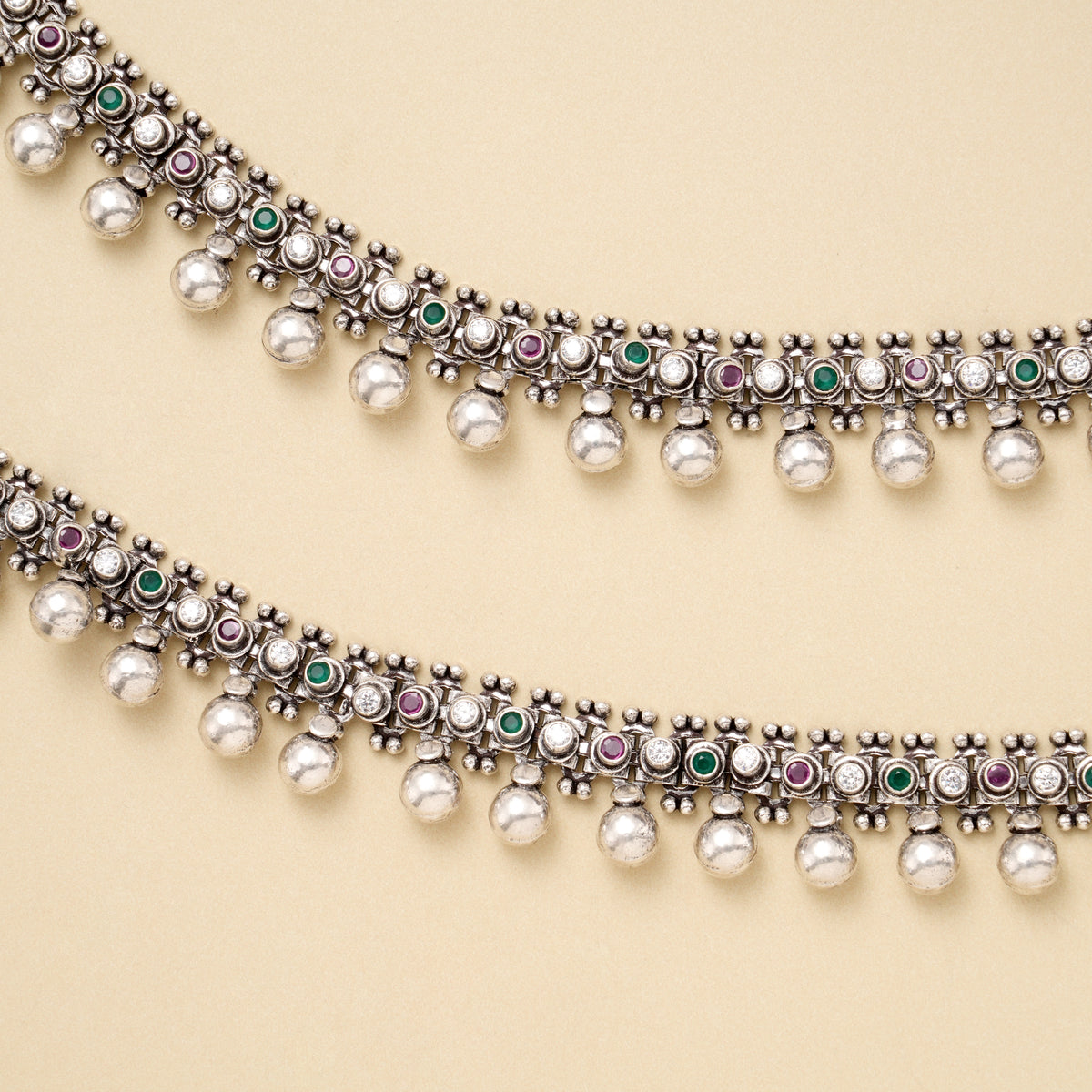 Silver Ruby Teardrop Link Antique Anklet