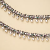 Silver Ruby Teardrop Link Antique Anklet
