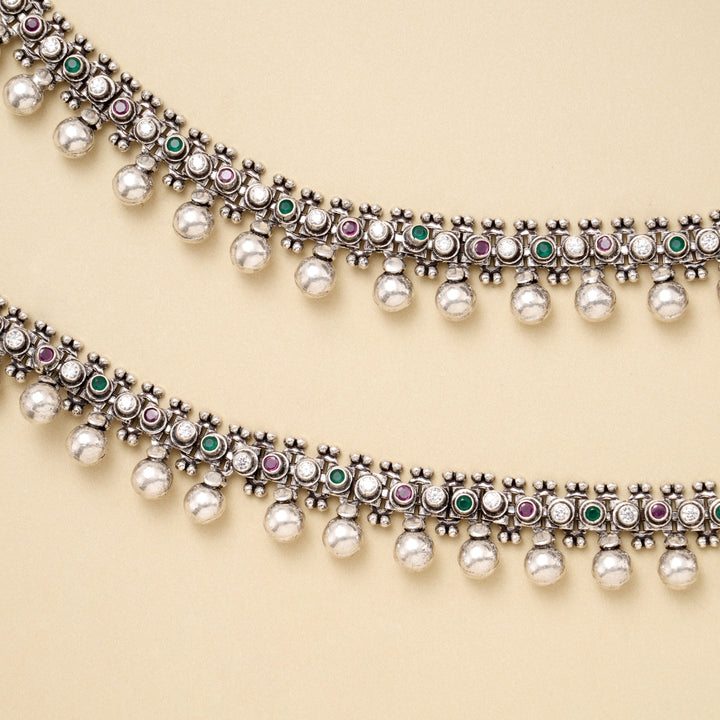 Silver Ruby Teardrop Link Antique Anklet