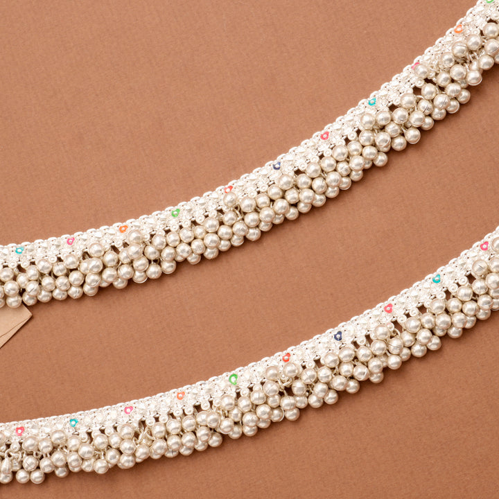 Color Enamel Pattern Drop Silver Anklet with Bells